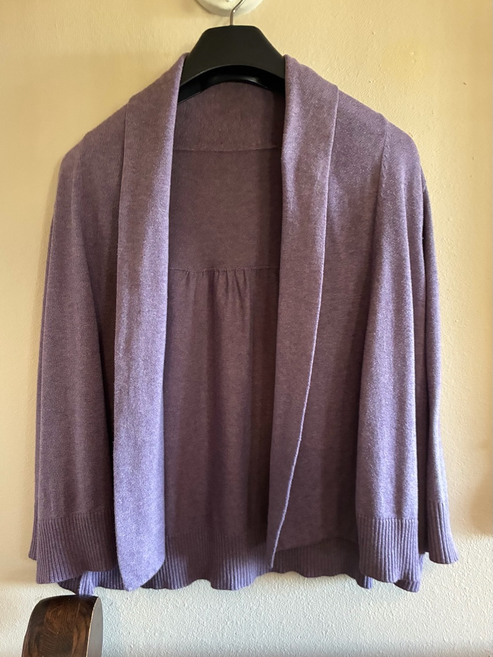Eileen Fisher Purple 100% Organic Cotton Shawl Collar 3/4 Sleeve Cardigan